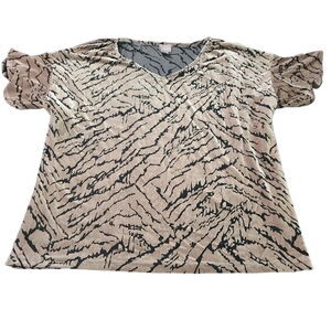 Chico's Womens Blouse Multicolor SIze 2 Polyester Blend Stretch Flutter Sleeve